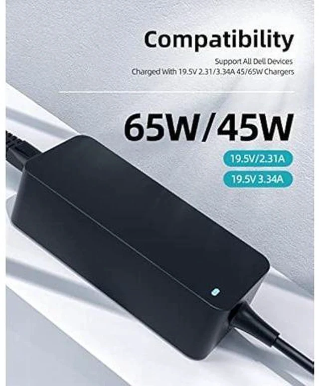 Alt view image 4 of 7 - 65W AC Charger Adapter Fit for Dell-Latitude 3301, Latitude 3310 P95G002 2-in-1 P118G001 Laptop Power Supply Cord