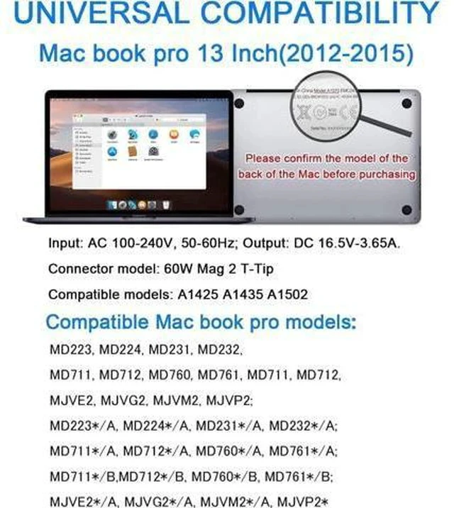 Alt view image 2 of 7 - Charger Replacement for Mac Book Air AC 45W Power T-Tip Shape Connector Power Adapter Charger for Mac Book Air 11 inch and 13 inch2012-2017