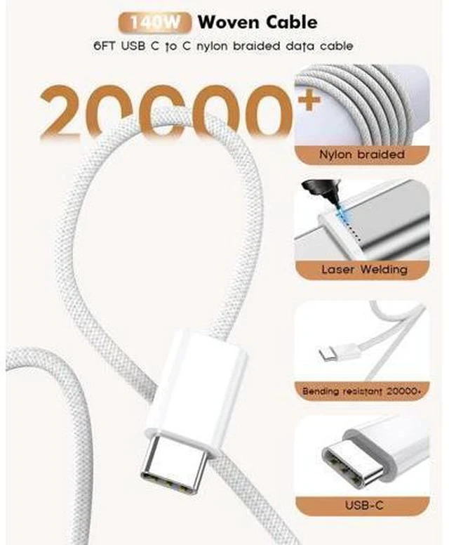 Alt view image 7 of 7 - 100W USB C Charger 3Ports USB C Laptop Charger Fast Charger with TypeC to TypeC Cable 6FT Woven Cable for Macbook Macbook Air Macbook pro iPhone 16/Plus/Pro/Pro Max 15/Plus/Pro/Pro Max iPad10 and More