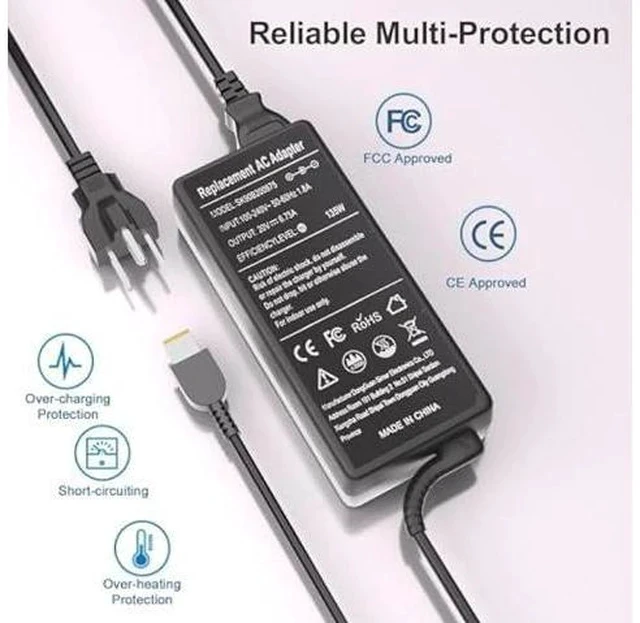 Alt view image 4 of 6 - 135W AC Charger for Lenovo Ideapad Gaming 3 Series 3-15 Yoga Slim 7 9 IdeaPad Y50-70 Y40-70 Y700 ThinkPad T440p T540p T570 W540 Legion Y50 Y520 Y530 135 Watt Laptop Power Supply Adapter Cord