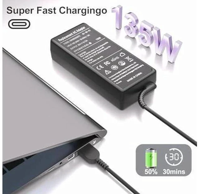 Alt view image 5 of 6 - 135W AC Charger for Lenovo Ideapad Gaming 3 Series 3-15 Yoga Slim 7 9 IdeaPad Y50-70 Y40-70 Y700 ThinkPad T440p T540p T570 W540 Legion Y50 Y520 Y530 135 Watt Laptop Power Supply Adapter Cord