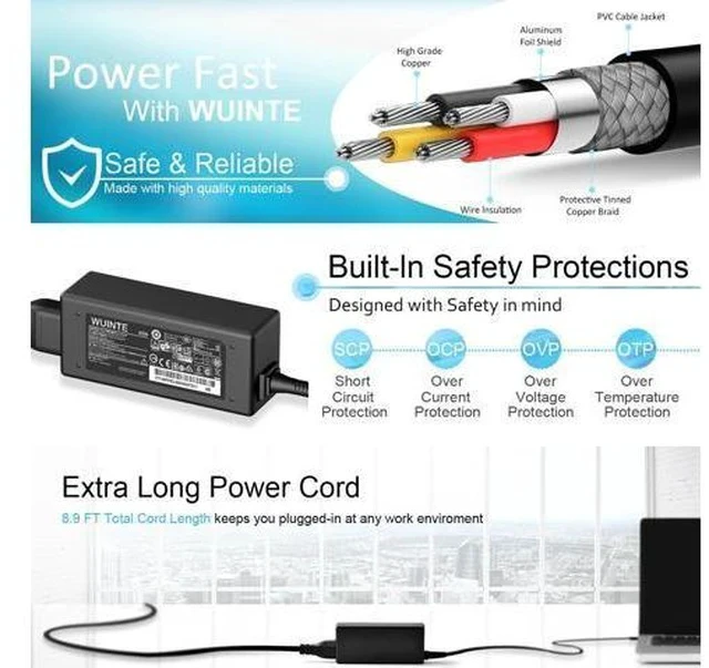 Alt view image 4 of 7 - USB C Laptop Charger Compatible with HP Google Chromebook Type C Power Cord
