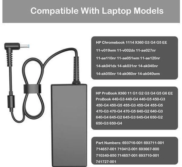 Alt view image 2 of 7 - Ac Charger 65w Fit for HP ProBook 640 650 450 430 440 446 455 470 745 735 725 755 EliteBook 840 850 845 Laptop Cord