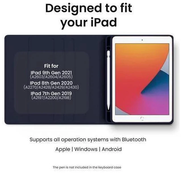 Alt view image 2 of 7 - EVEO iPad Case with Keyboard 10.2'' - iPad 9th Generation Case with Keyboard - for iPad Case 9th Generation/8th Gen/7th iPad Keyboard case 9th Generation iPad case, Built-in Pencil Holder-Dark Blue