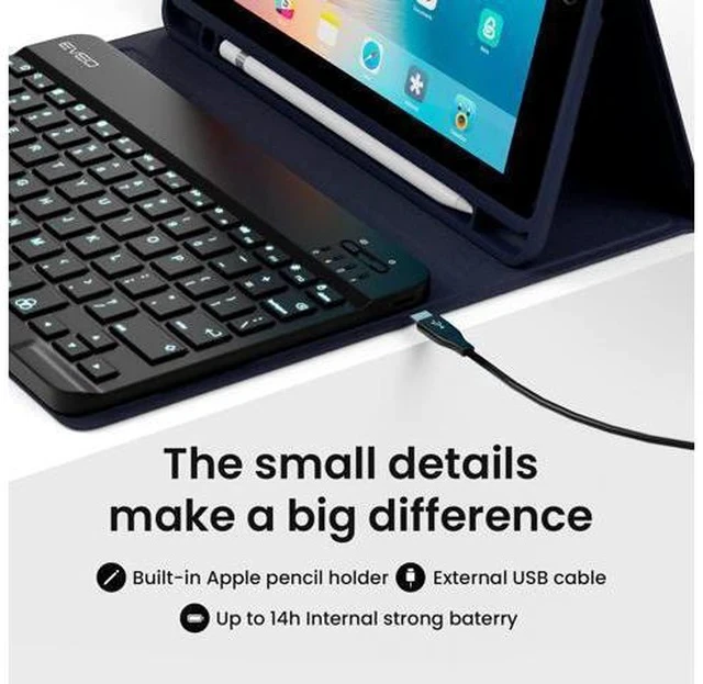 Alt view image 5 of 7 - EVEO iPad Case with Keyboard 10.2'' - iPad 9th Generation Case with Keyboard - for iPad Case 9th Generation/8th Gen/7th iPad Keyboard case 9th Generation iPad case, Built-in Pencil Holder-Dark Blue