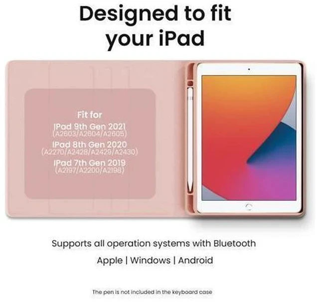 Alt view image 2 of 5 - EVEO iPad Case with Keyboard 10.2'' - iPad 9th Generation Case with Keyboard - for iPad Case 9th Generation/8th Gen/7th iPad Keyboard case 9th Generation iPad case, Built-in Pencil Holder-Rose Gold