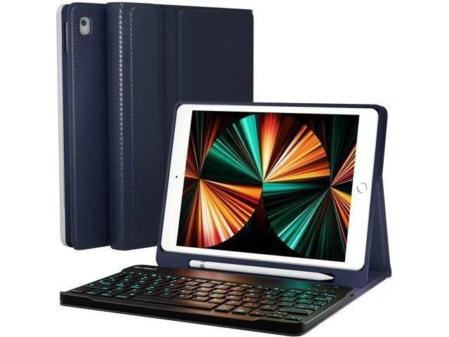 Alt view image 6 of 7 - EVEO iPad Case with Keyboard 10.2'' - iPad 9th Generation Case with Keyboard - for iPad Case 9th Generation/8th Gen/7th iPad Keyboard case 9th Generation iPad case, Built-in Pencil Holder-Dark Blue