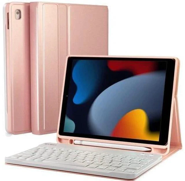 Main image of EVEO iPad Case with Keyboard 10.2'' - iPad 9th Generation Case with Keyboard - for iPad Case 9th Generation/8th Gen/7th iPad Keyboard case 9th Generation iPad case, Built-in Pencil Holder-Rose Gold