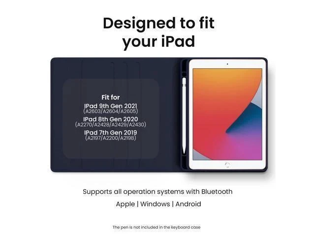 Alt view image 7 of 7 - EVEO iPad Case with Keyboard 10.2'' - iPad 9th Generation Case with Keyboard - for iPad Case 9th Generation/8th Gen/7th iPad Keyboard case 9th Generation iPad case, Built-in Pencil Holder-Dark Blue