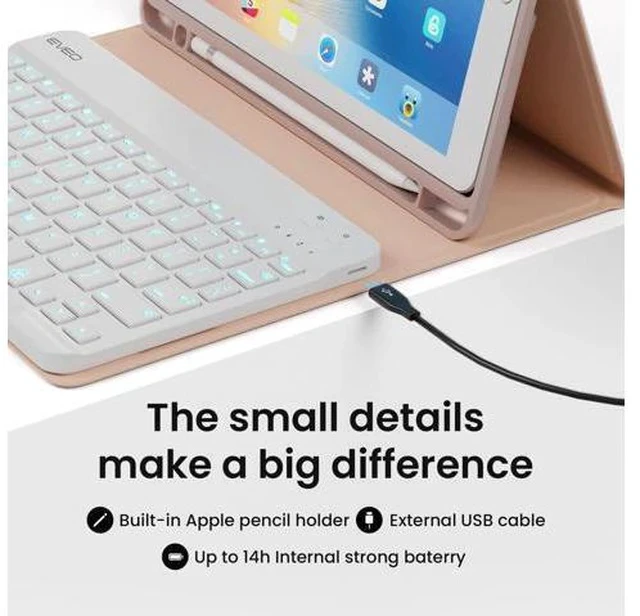 Alt view image 5 of 5 - EVEO iPad Case with Keyboard 10.2'' - iPad 9th Generation Case with Keyboard - for iPad Case 9th Generation/8th Gen/7th iPad Keyboard case 9th Generation iPad case, Built-in Pencil Holder-Rose Gold