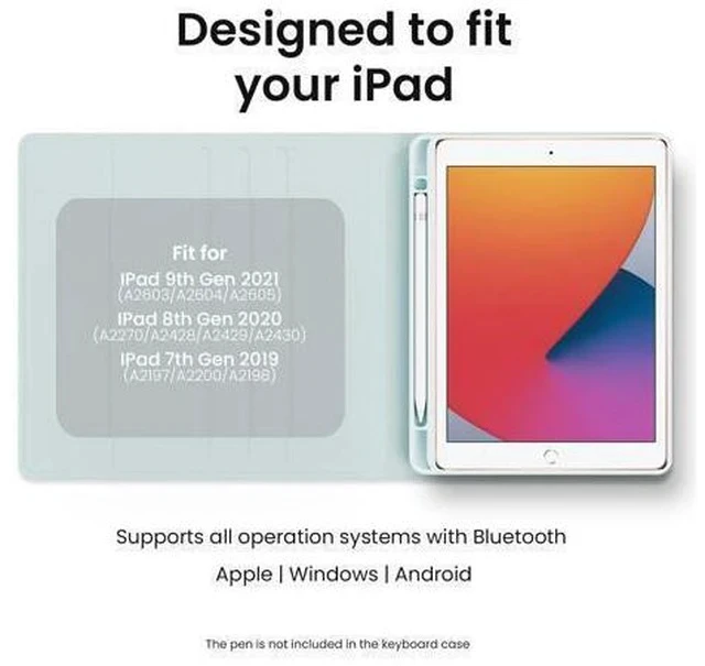 Alt view image 2 of 7 - EVEO iPad Case With Keyboard 10.2'' - iPad 9th Generation Case With Keyboard (2021) - for iPad Case 9th Generation/8th Gen/7th iPad keyboard case 9th generation iPad case, Built-in Pencil Holder-Green