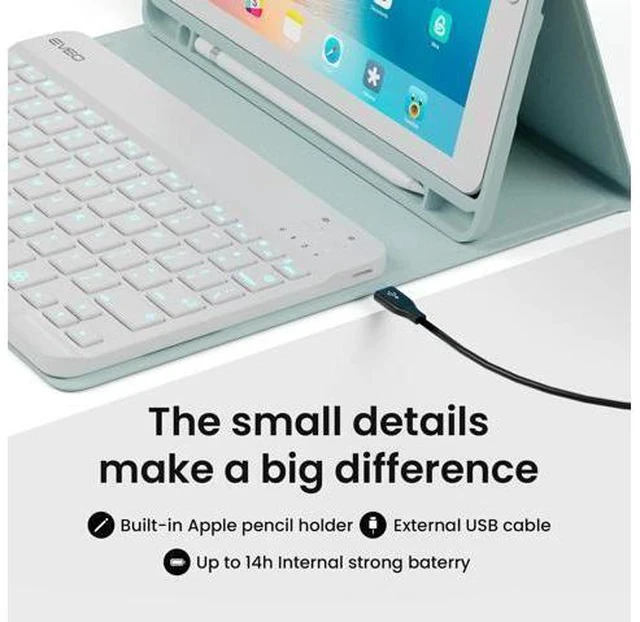 Alt view image 4 of 7 - EVEO iPad Case With Keyboard 10.2'' - iPad 9th Generation Case With Keyboard (2021) - for iPad Case 9th Generation/8th Gen/7th iPad keyboard case 9th generation iPad case, Built-in Pencil Holder-Green