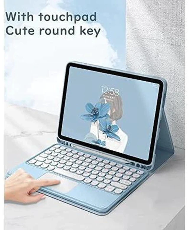 Alt view image 3 of 7 - HENGHUI Keyboard Case for iPad 11th Gen (A16 11" 2025)/ iPad 10th Generation 10.9" 2022 Case with Cute Round Key Candy Color Touchpad Keyboard (Blue)