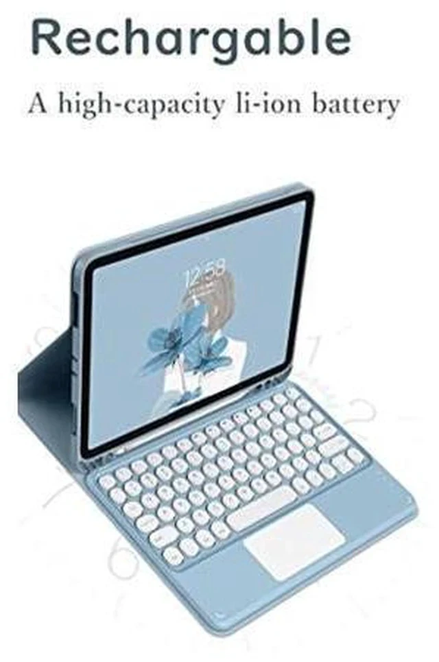 Alt view image 5 of 7 - HENGHUI Keyboard Case for iPad 11th Gen (A16 11" 2025)/ iPad 10th Generation 10.9" 2022 Case with Cute Round Key Candy Color Touchpad Keyboard (Blue)