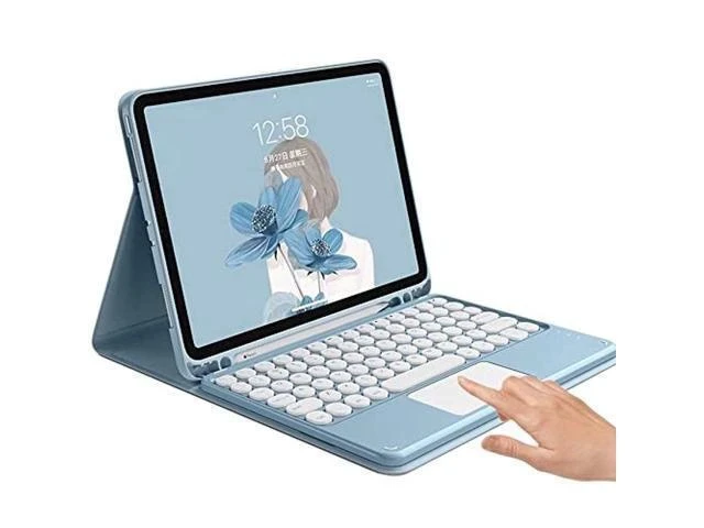 Alt view image 6 of 7 - HENGHUI Keyboard Case for iPad 11th Gen (A16 11" 2025)/ iPad 10th Generation 10.9" 2022 Case with Cute Round Key Candy Color Touchpad Keyboard (Blue)