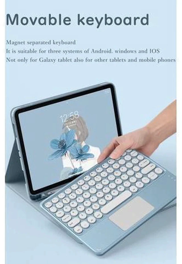 Alt view image 3 of 5 - HENGHUI Keyboard Case for Galaxy Tab A7 10.4 inch, Touchpad Cute Round Key Color Keyboard Detachable Bluetooth Keyboard Cover (MintGreen)