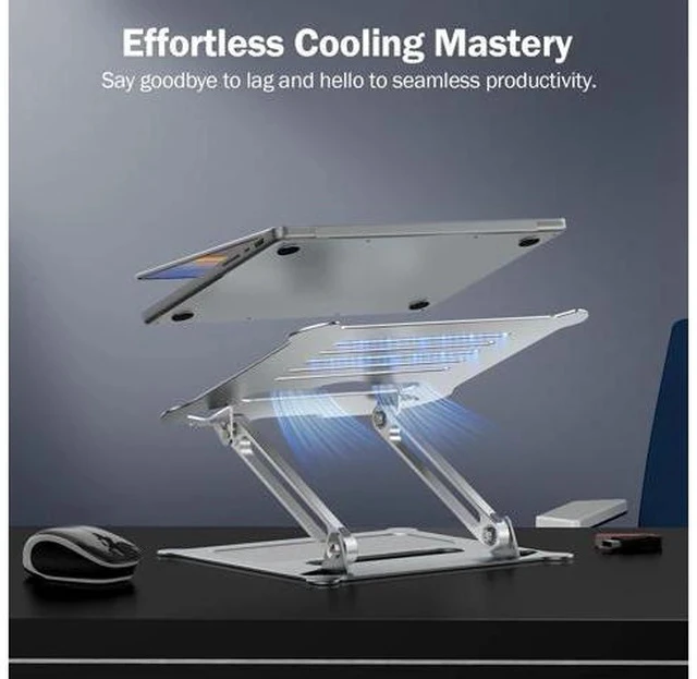 Alt view image 3 of 7 - Aluminum Adjustable Laptop Stand No Wobble Laptop Riser Foldable Computer Notebook Stand Holder for 10-17 Laptops Lightweight & Sturdy Silver/B