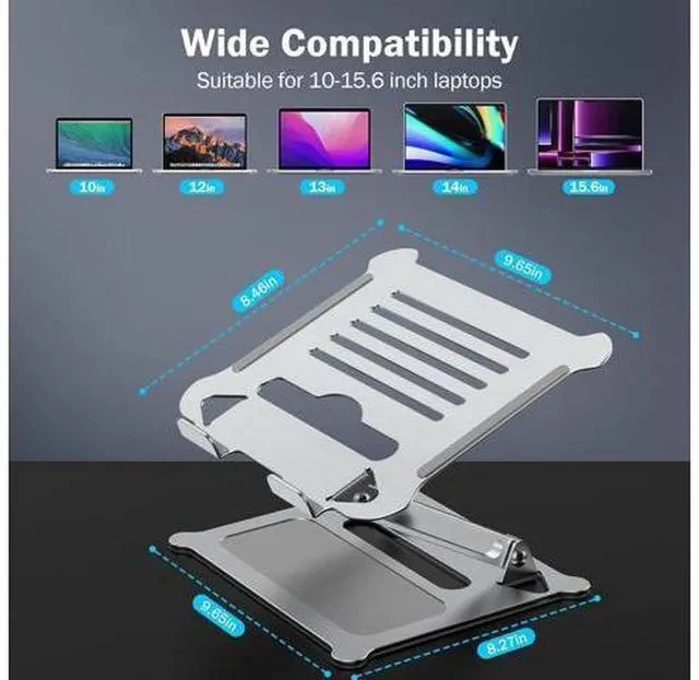 Alt view image 7 of 7 - Aluminum Adjustable Laptop Stand No Wobble Laptop Riser Foldable Computer Notebook Stand Holder for 10-17 Laptops Lightweight & Sturdy Silver/B