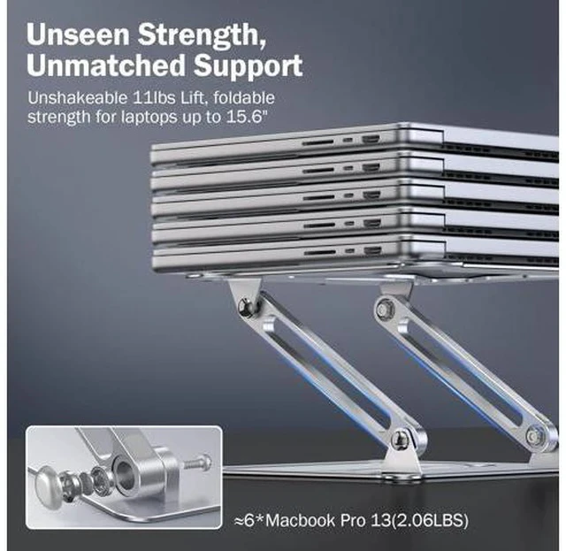 Alt view image 4 of 7 - Aluminum Adjustable Laptop Stand No Wobble Laptop Riser Foldable Computer Notebook Stand Holder for 10-17 Laptops Lightweight & Sturdy Silver/B