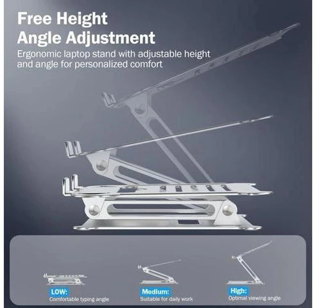 Alt view image 5 of 7 - Aluminum Adjustable Laptop Stand No Wobble Laptop Riser Foldable Computer Notebook Stand Holder for 10-17 Laptops Lightweight & Sturdy Silver/B