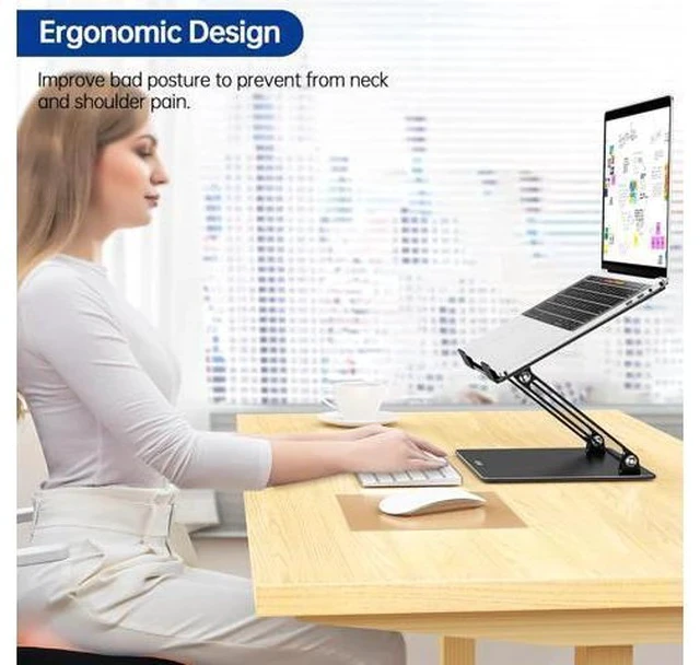 Alt view image 2 of 7 - LS10 Aluminum Laptop Stand Ergonomic Adjustable Notebook Tablet Stand Computer Holder Compatible with Air Pro HP More 10-14 Laptops Black