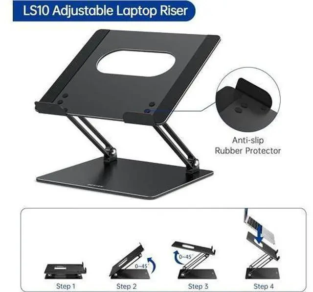 Alt view image 4 of 7 - LS10 Aluminum Laptop Stand Ergonomic Adjustable Notebook Tablet Stand Computer Holder Compatible with Air Pro HP More 10-14 Laptops Black