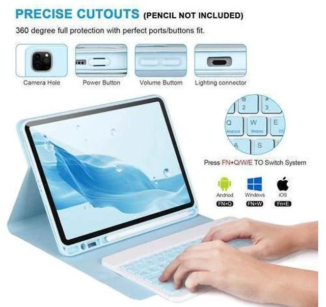 Alt view image 3 of 5 - APHBZGE Keyboard Case for iPad Pro 11'' (4th/3rd/2nd/1st Gen), iPad Air (5th/4th Gen) - Detachable Bluetooth Keyboard with Pencil Holder, Blue