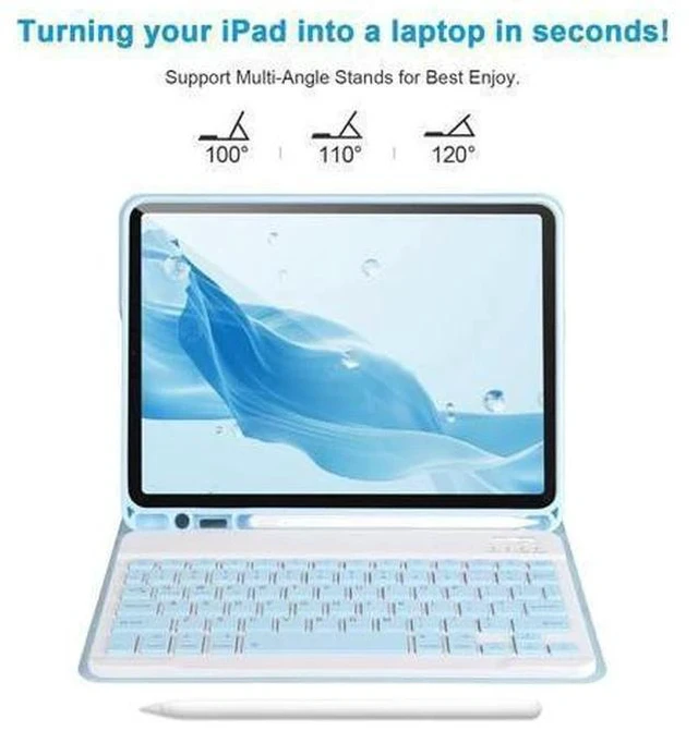 Alt view image 4 of 5 - APHBZGE Keyboard Case for iPad Pro 11'' (4th/3rd/2nd/1st Gen), iPad Air (5th/4th Gen) - Detachable Bluetooth Keyboard with Pencil Holder, Blue