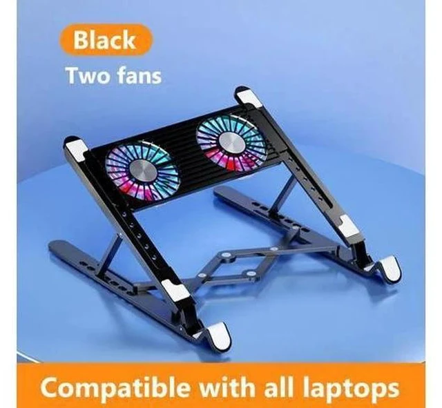 Main image of Laptop Folding Stand Laptop Coolers Adjustable Foldable Desk Tablet Pc Holder 2 fans black plastic