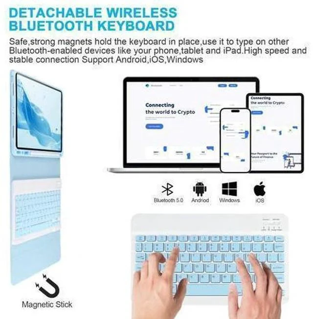 Alt view image 5 of 5 - APHBZGE Keyboard Case for iPad Pro 11'' (4th/3rd/2nd/1st Gen), iPad Air (5th/4th Gen) - Detachable Bluetooth Keyboard with Pencil Holder, Blue