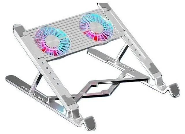 Alt view image 2 of 5 - Laptop Folding Stand Laptop Coolers Adjustable Foldable Desk Tablet Pc Holder 2 fans black plastic