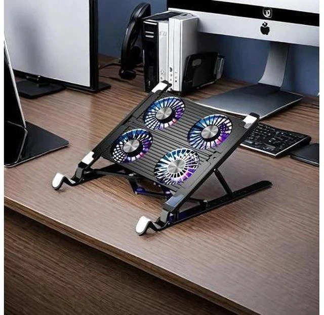 Alt view image 5 of 5 - Laptop Folding Stand Laptop Coolers Adjustable Foldable Desk Tablet Pc Holder 2 fans black plastic