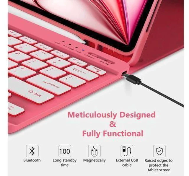 Alt view image 5 of 5 - MMK for iPad Air 13 inch (M2) 2024 & for iPad Pro 12.9 Case with Keyboard, Keyboard case for iPad Pro 12.9 inch 6th 5th & iPad Air 13 inch, Backlit Bluetooth Wireless Keyboard with Pencil Holder,Red