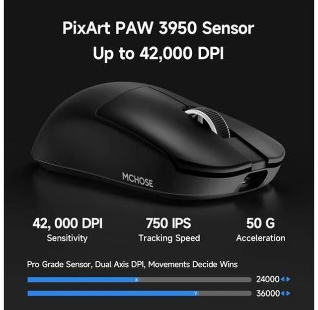 Alt view image 3 of 7 - L7 Ultra+ Wireless Gaming Mouse, Lightweight 48g, Ergonomic Mouse with 42K DPI, PAW3950, Optical Switch, 20000 FPS, Dual 8K Polling and 7 Programmable Buttons, 3-Mode Connect, PC/Mac - Black