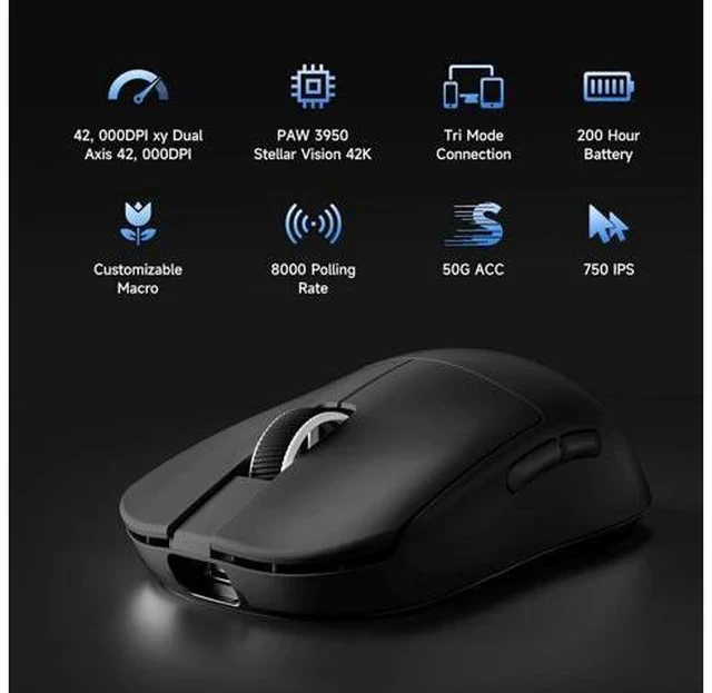 Alt view image 5 of 7 - L7 Ultra+ Wireless Gaming Mouse, Lightweight 48g, Ergonomic Mouse with 42K DPI, PAW3950, Optical Switch, 20000 FPS, Dual 8K Polling and 7 Programmable Buttons, 3-Mode Connect, PC/Mac - Black