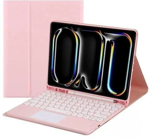 Main image of NUWONAYA Touchpad Keyboard Case for Galaxy Tab S9/S9 FE/S8/S7 with S Pen Holder,Candy Color Round Keys Magnetic Detachable Trackpad Keyboard,Pink