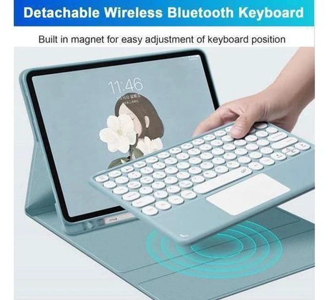 Alt view image 3 of 5 - NUWONAYA Touchpad Keyboard Case for Galaxy Tab S9/S9 FE/S8/S7 with S Pen Holder,Candy Color Round Keys Magnetic Detachable Trackpad Keyboard,Pink