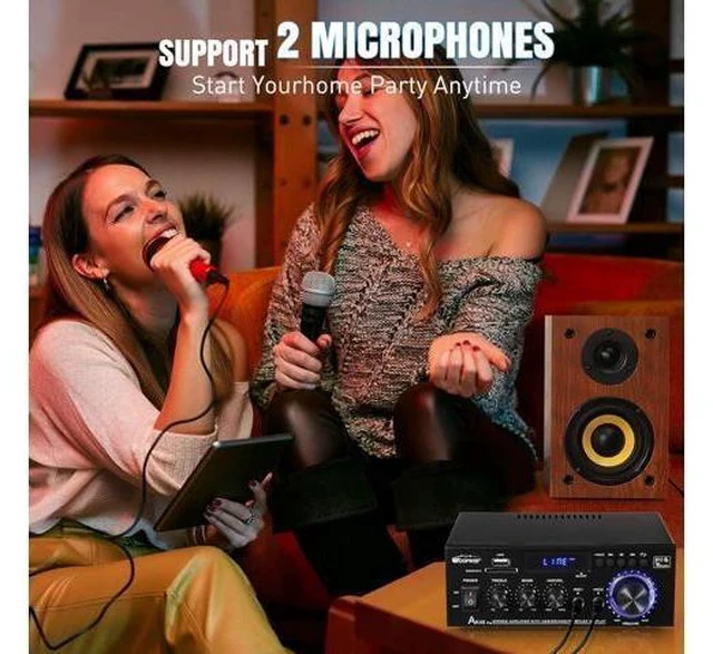 Alt view image 2 of 7 - WOOPKER AK45 Pro Stereo Amplifier, 50Wx2 Bluetooth 5.0 Receiver HiFi 2 Channel Power Amplifier for Wired Speaker, Support USB, SD, RCA, MIC Input, Treble & Bass Control Karaoke Music Player