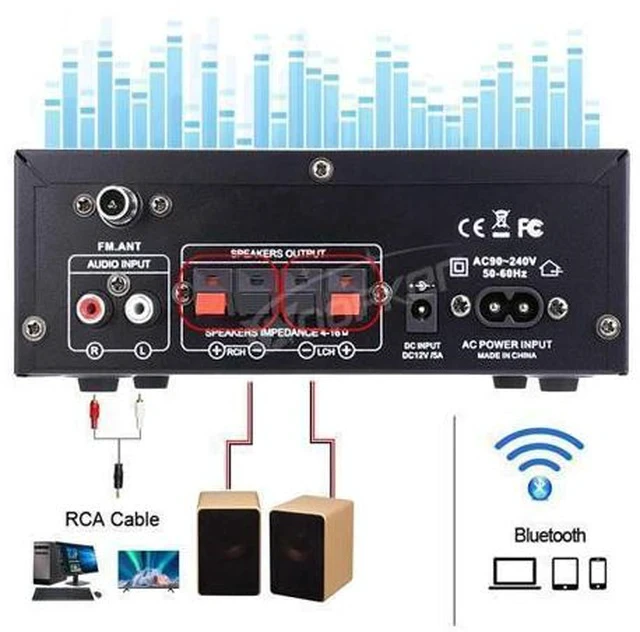 Alt view image 5 of 7 - WOOPKER AK45 Pro Stereo Amplifier, 50Wx2 Bluetooth 5.0 Receiver HiFi 2 Channel Power Amplifier for Wired Speaker, Support USB, SD, RCA, MIC Input, Treble & Bass Control Karaoke Music Player