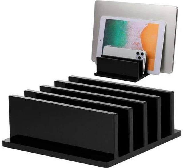 Main image of 1 Piece 4-Compartment Acrylic Vertical Laptop Stand Can Accommodate with a Thickness of Less Than 2 cm Fits Most Laptop (Black)