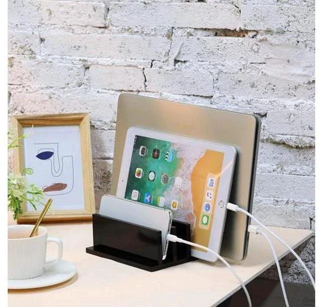 Alt view image 4 of 7 - 1 Piece 4-Compartment Acrylic Vertical Laptop Stand Can Accommodate with a Thickness of Less Than 2 cm Fits Most Laptop (Black)