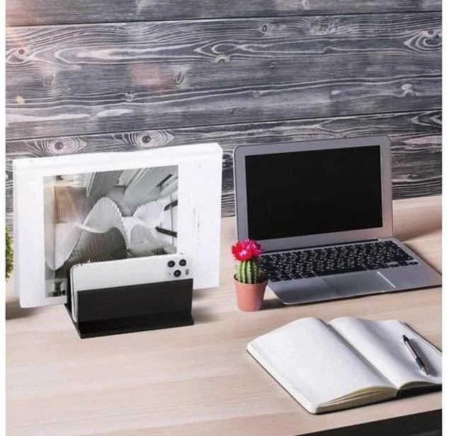 Alt view image 5 of 7 - 1 Piece 4-Compartment Acrylic Vertical Laptop Stand Can Accommodate with a Thickness of Less Than 2 cm Fits Most Laptop (Black)