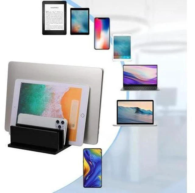Alt view image 6 of 7 - 1 Piece 4-Compartment Acrylic Vertical Laptop Stand Can Accommodate with a Thickness of Less Than 2 cm Fits Most Laptop (Black)