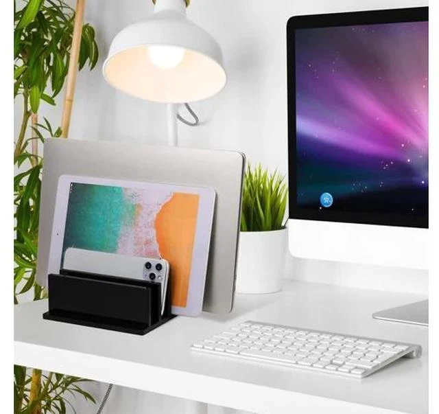 Alt view image 7 of 7 - 1 Piece 4-Compartment Acrylic Vertical Laptop Stand Can Accommodate with a Thickness of Less Than 2 cm Fits Most Laptop (Black)