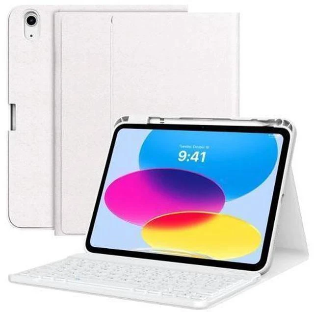 Main image of MoKo Keyboard Case for iPad 10th Generation Case with Keyboard, iPad 10th Generation Keyboard with Pencil Holder, Multi-Angle Detachable Bluetooth Keyboard for iPad 10th Generation, White
