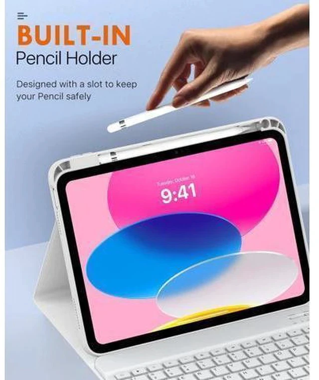 Alt view image 3 of 5 - MoKo Keyboard Case for iPad 10th Generation Case with Keyboard, iPad 10th Generation Keyboard with Pencil Holder, Multi-Angle Detachable Bluetooth Keyboard for iPad 10th Generation, White