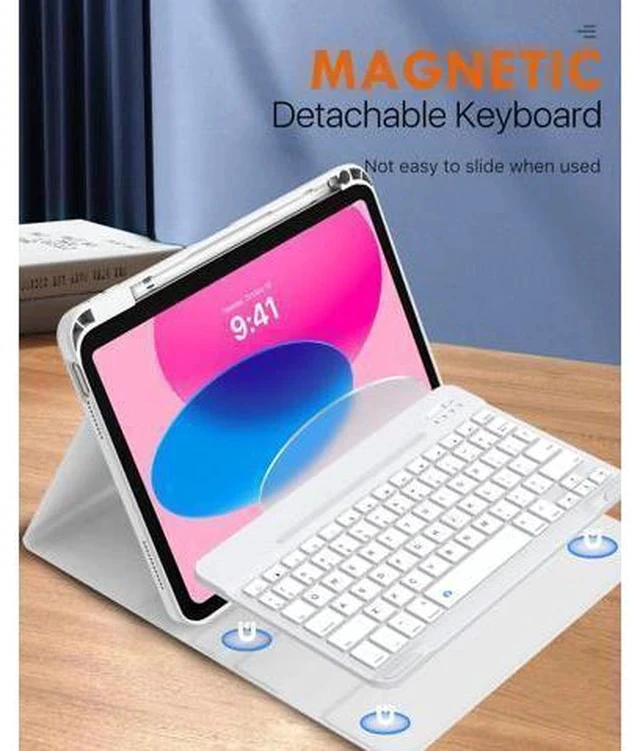 Alt view image 4 of 5 - MoKo Keyboard Case for iPad 10th Generation Case with Keyboard, iPad 10th Generation Keyboard with Pencil Holder, Multi-Angle Detachable Bluetooth Keyboard for iPad 10th Generation, White