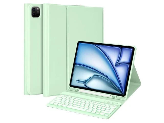 Alt view image 6 of 7 - MMK For iPad Air 13 inch (M2) 2024 & For iPad Pro 12.9 Case with Keyboard, Keyboard case for iPad Pro 12.9 inch 6th 5th & iPad Air 13 inch, Backlit Bluetooth Wireless Keyboard with Pencil Holder,Green