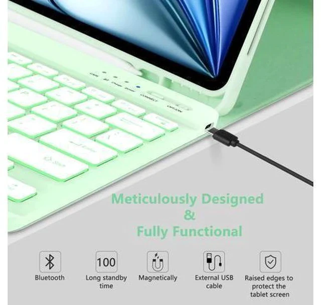 Alt view image 5 of 7 - MMK For iPad Air 13 inch (M2) 2024 & For iPad Pro 12.9 Case with Keyboard, Keyboard case for iPad Pro 12.9 inch 6th 5th & iPad Air 13 inch, Backlit Bluetooth Wireless Keyboard with Pencil Holder,Green