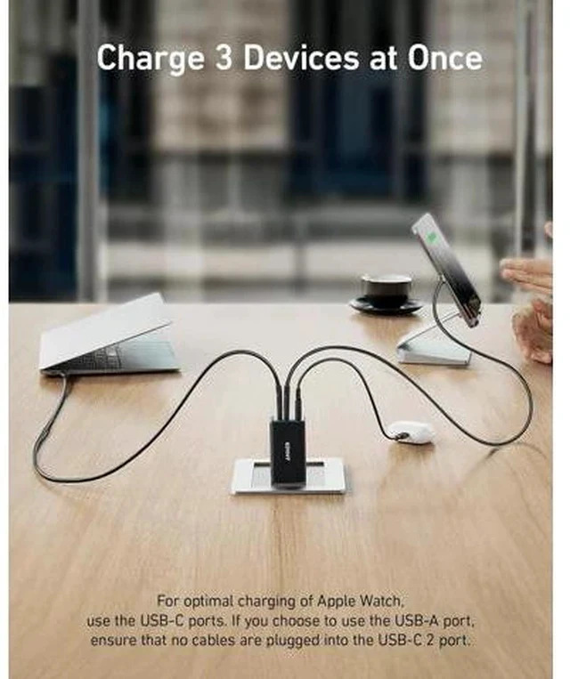 Alt view image 3 of 7 - USB C Charger (Nano 65W) PPS 3-Port Fast Compact Foldable USB C Charger Block for MacBook iPad Pro Galaxy S24 iPhone 16 / 15 and more series